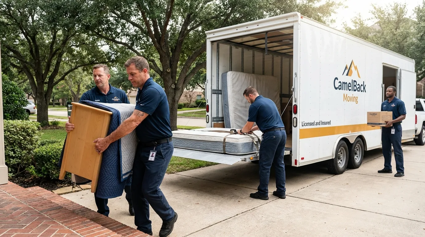 Crew loading residential truck for cross-state move from Garner, IA